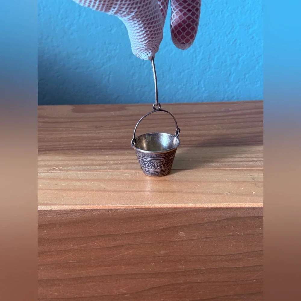 Silver Tea Spout Strainer Bucket, 875 Silver Hallmark, Soviet Era
